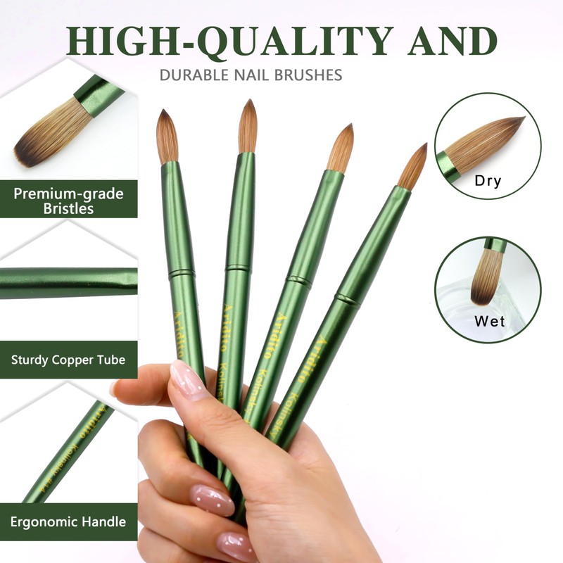 100% Kolinsky Hair Acrylic Nail Brush, Flat Shape with Cap,