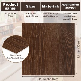 JMIATRY 40PCS 12x12 In Peel And Stick Floor Tile Walnut Wood Vinyl Flooring Peel And Stick Waterproof Brown Wood Sticky Tiles for Floor 12x12x0.05 Inch Self Adhesive Kitchen Floor Tiles,Cover 40 Sq.Ft