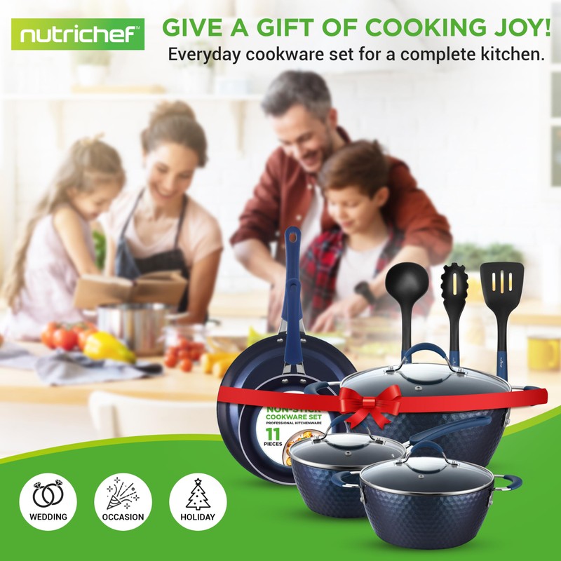 NutriChef 11-Piece Kitchen Cookware Set, Non-Stick Pots and Pans, Easy-to-Clean,