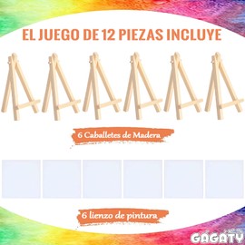 GAGATY Bastidor para Pintura Al Oleo con de Caballete Arte, Set de 6 Lienzos para Pintar Paneles Blancos Imprimados, 10x10 cm Caballete de Pintura para Suministros de Fiesta de Pintura Artística
