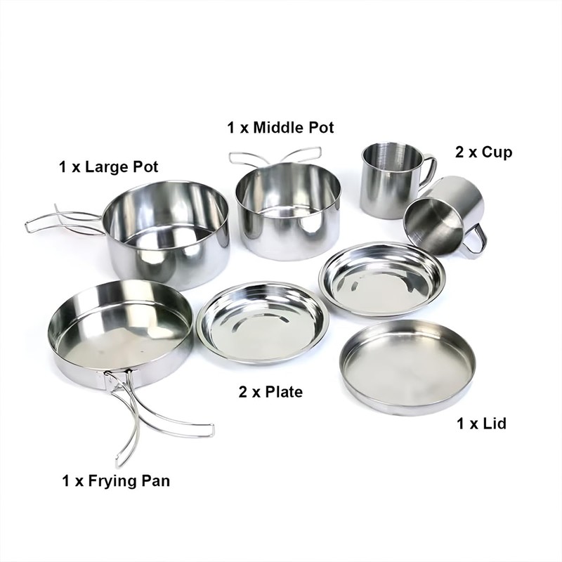 AIMALL 8PC Stainless Steel Camping Cookware Set, Lightweight & Durable