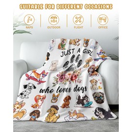 Fiwbnasz Dog Lovers Gifts for Women, Just A Girl Who Loves Dogs, Blanket with Dogs On It, Dog Lover Blankets for Girls, Puppys Gifts for Women Girl Kids, Puppys Theme Blanket 40" X 50"