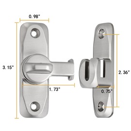 Wocoe 2 Packs Silvery 90/180° Barn Door Lock - Premium Zinc Alloy Flip Gate Latch for Sliding, Barn, and Cabinet Doors in Bathrooms and Gardens