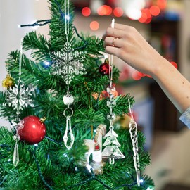 Lanpn 26pcs Christmas Decoration Crystal Christmas Tree Ornaments, Hanging Clear Acrylic Snowflake Icicle Drop Pendants for Xmas tree Winter Outdoor Indoor Party New Year Decor Supplies Transparent