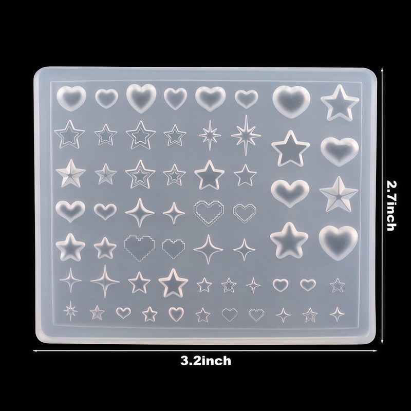 3D Nail Molds Heart, Stars, Starburst Nails Charms Design, Silicone