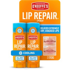 O'Keeffe's Bálsamo labial reparador de labios refrescante para labios secos, agrietados, palo, paquete doble Acabado mate, fórmula hipoalergénica, hidratación duradera y barrera protectora