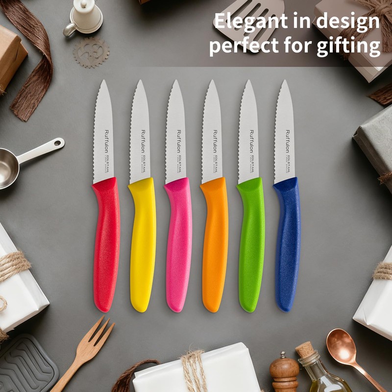 Ruffulon Stainless Steel Paring Knife With Serrated Blade, 6 Pieces
