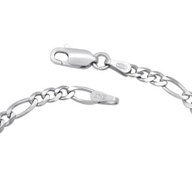 Figaro Bracelet 925 Sterling Silver Rhodium Plated 3.5 mm Wide Choice of Length 16 17 17.5 18 18.5 19 19.5 20 21 21.5 22 cm Figaro Chain Silver Chain Bracelet Tarnish Resistant, Silver, silver