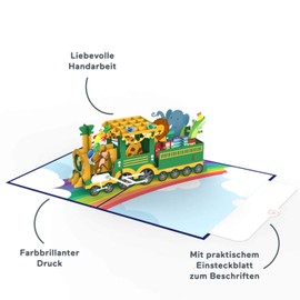 papercrush® Pop-Up Card Railway with Animals - Funny 3D Birthday Card with Locomotive for Children (Girls & Boys), Children's Birthday Card, Voucher for Zoo Visit