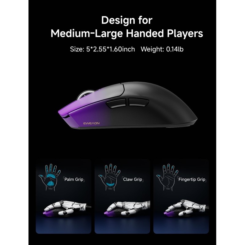 EWEADN S9 Pro Wireless Gaming Mouse, 59G Ergonomic Computer Mouse,