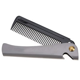 Pocket Folding Beard Comb, Stainless Steel Moustache Comb, with Smooth Round Teeth, for Men Grooming, Beard Maintenance Tool (Black + stainless steel plating)