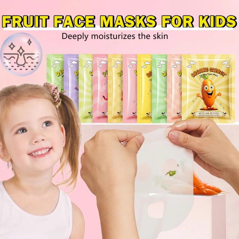 Paquete De 12 Mascarillas Faciales De Frutas Para Niños, Mas