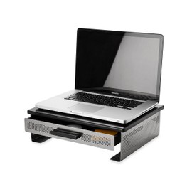 Rolodex Punched Metal and Wood Monitor Desk Stand, Black and Gunmetal (82447)