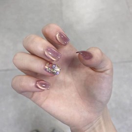 Nail Tips, Short, 24 Pieces, Short Nail Sticks, Cute Purple, False Nails, Popular Design, Fashion, 3D Nails, Bride Nails, Coming of Age of Coming of Age Ceremonies, Weddings, Wood Sticks, Nail File,