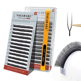 NAGARAKU 2D UU Eyelashes, Double Tips, Parallel U-Shape Volume Fans, Lightweight, Fine, Natural, Fluffy, Flexible, Compact, Flowered, Single, Visible Eyelash Fans, UU Lash Cluster, Matte Black (0.07 C