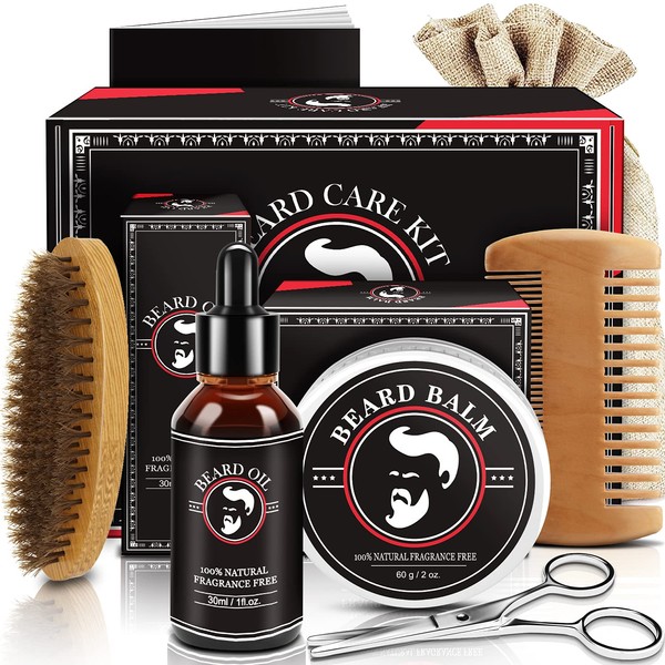 Beard Growth Kit for Men - Christmas Gifts Stocking Stuffers for Men - Beard Grooming Kit with Beard Oil Beard Balm Beard Brush Beard Comb Beard Scissor - Valentines Day Gifts - Birthday Gifts for Men
