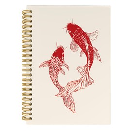 CUANFDDSF Vintage Red Koi Fish Japandi Notebook, Trendy Lucky Carp Notebooks for Teen Girls Women, Office Supplies, Vintage Japanese Style Modern Nature Gifts Hardcover Spiral Notebook 5.5x8.5 Inch