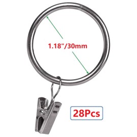 Curtain Rings with Clips - Set of 28,Interior Diameter 1.18",Fits for 1-Inch Rod (Chrome-28Pcs)