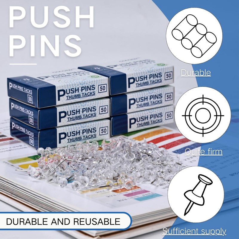 300pcs Clear Push pins for Bulletin Board Thumb Tacks for