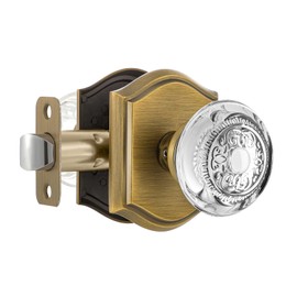 CLCTK Crystal Door Knobs Interior, Vintage Passage Glass Door Knobs Antique Brass Door Knobs for Hall Closet, 1 Pack