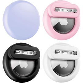 Mucuty 4 Pack Hidden for Airtag Case Kids, Airtag Pendant Children with Safety Pins, for Seniors, Pets, Clothes, Backpack (Black + White + Purple + Pink)