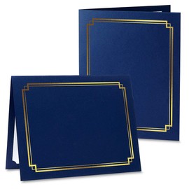 Fine Stationery Classic Blue Certificate Folder with Gold Border - Set of 25, 9-1/2''x12'' Folded with Diecut Corners on 80 lb. Linen Cover Stock, 479583