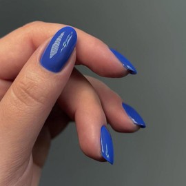 Royal Blue Press on Nails Short Oval, SXVME Solid Color Acrylic Fake Nail Short Round, Blue False Nail Press ons Handmade of Gel, Natural Full Cover Glue on Nails For Women Daily Wear 24Pcs
