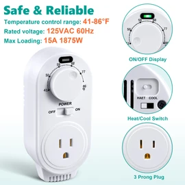 Gulfmew 2 Pack Adjustable Thermostat, Plug in Heating and Cooling Thermostat Controlled Outlet, Compatible with Portable AC, Fans and Space Heaters (White)