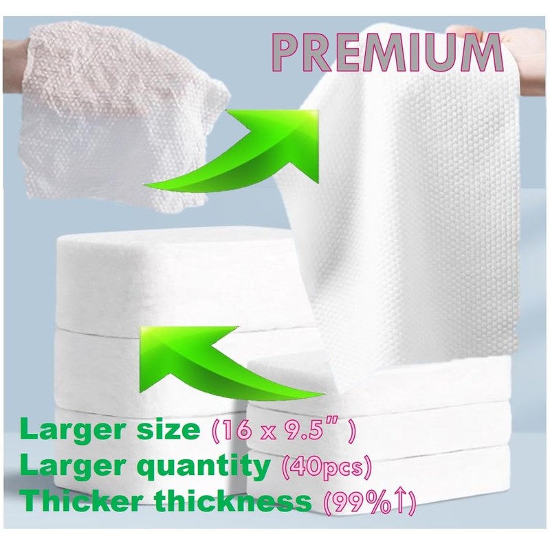 Premium Disposable Washcloths for travel, 40pcs Portable Disposable Pure Cotton