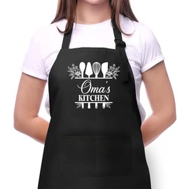 Oma's Kitchen Apron - Kitchen Apron For Mom - Cooking Apron With Pocket - Mother's Day Gifts For Oma - Birthday Gift For Oma - Baker Gift - Apron For Women - Oma Chef Apron, Adult (27”x29), Black