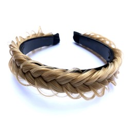 RPZL (LIGHT CARAMEL 27/613) Synthetic Hair Braided Headbands - Lightweight, Non-Slip Messy Braided Headband - Two Strands Wide Headband with Teeth - Stylish Hair Accessories for Women for Girls