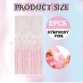 2pcs Holographic Pink Glitter Tinsel Curtains Foil Curtain Backdrop,1*2m Iridescent Curtain Party Foil Door Curtain Fringe Curtain Tassel Tinsel Backdrop for Girls Fairy Princess Party Decorations