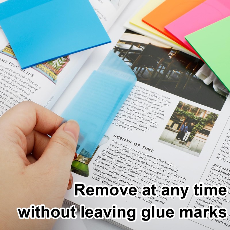 300 Sheets Clear Transparent Sticky Notes, Colorful Waterproof Notepad, Translucent
