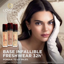 LOral Paris Infallible 32H Freshwear Base de Maquillaje Lquida, Larga Duracin y Alta Cobertura con Acabado Luminoso y Sensacin Ligera, Tono 300 Amber 