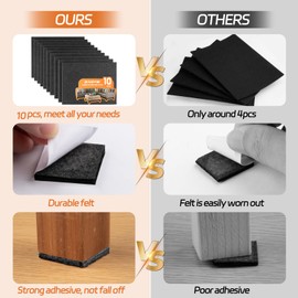 Felt Furniture Pads 10pcs 8" x 6" Adhesive Large Felt Pads, Cuttable Chair Leg Pads, Hardwood Floor Protectors for Furniture (Black 5 Pcs + Beige 5 Pcs)