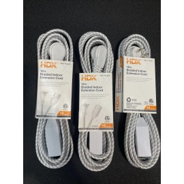 HDX (3 PACK) HDX 10 ft. 16-Gauge/2 White Braided Extension Cord Indoor -  3 Outlets
