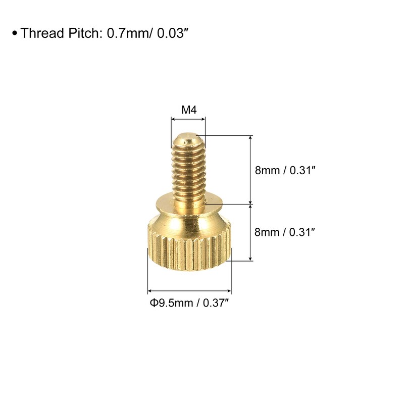 sourcing map Knurled Screws M4 x 8 mm Brass Shoulder