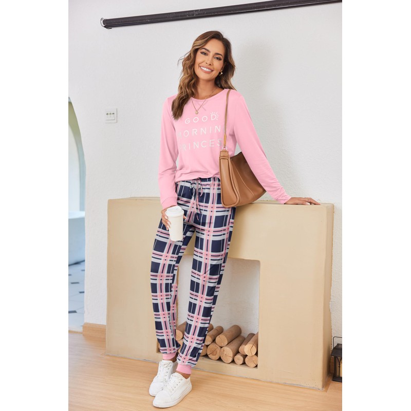 Ekouaer Pajamas Sets for Women's Long Sleeve with Plaid Pants