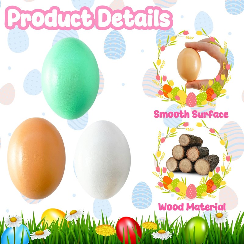 18 PCS 3 Colors Wooden Fake Chicken Eggs,Wood Nest Egg