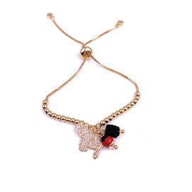 Alea Collection Map of Venezuela Charm Peony Seed and Powerful Azabache Bolo Chain Adjustable Bracelet