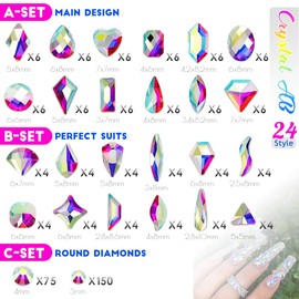 AB Crystal Nail Rhinestones 120 Multi Shapes Flatback Crystal White AB Gems +SS10 SS16 Round Beads K9 Glass Stones Diamonds Jewels Nail Art Supplies Nail Charms for Nails Faces Eyes Makeup Crafts DIY