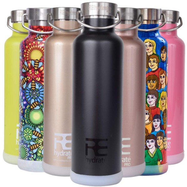 Rehydrate Pro 25oz Insulated Water Bottle with Straw, Bonus Lids and Leak Proof Flask to Keep Liquids Hot or Cold- Triple Wall Vacuum Water Bottle Insulated, Perfect for Gifts