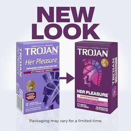 TROJAN Preservativos de sensaciones de placer para ella, preservativos acanalados, lubricados con espermicida, 12 unidades