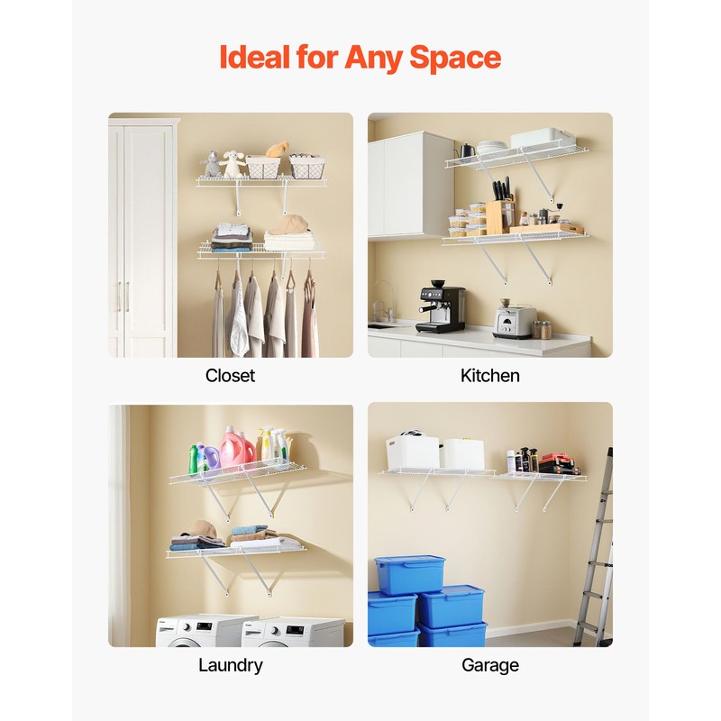 VEVOR Wire Shelf Kit, 3 ft, Set of 2, Wall
