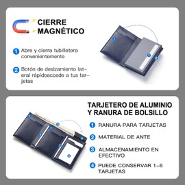 Carteras para Hombre，Tarjetero de cuero, Billetera para Hombre，RFID Bloqueo Antirrobo Tarjetero para Caballero Plegable, Con Bolsillo de Moneda Billetera para,Regalos para hombre (Azul Marino)