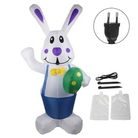 6.5FT High Easter Blue Bunny Holding Easter Egg Inflatable Yard Decoration Giant Bunny with LED Lights for Holiday Party IP44 Waterproof EU Plug 220‑240V