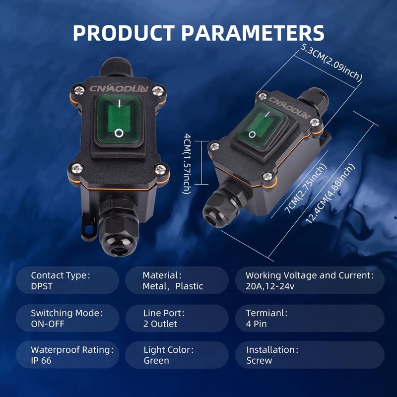 Waterproof Inline Cord Switch, CNAODUN 12V DC 20A On Off