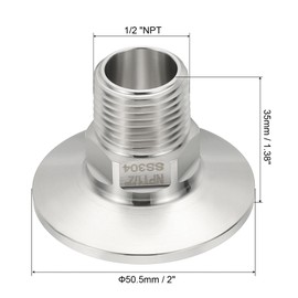 PATIKIL 1.5" TC Tri Clamp Adapter, 1 Piece Tri Clamp Fittings to NPT 1/2 Male Thread Adapter Hex Plumbing 304 Stainless Steel for Food, 50.5mm Ferrule