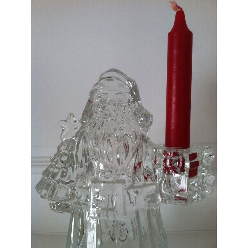 Christmas 24% Lead Crystal Santa Clause Taper Candle Holder