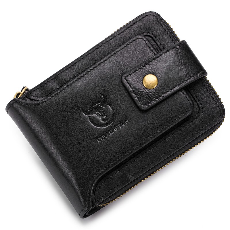 Leather Bifold Zipper Wallet for Men Travel Purse Pouch Gift